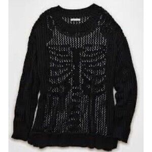 NWT American Eagle Skeleton Halloween 100% Cotton Cable Knit Sweater Size Medium